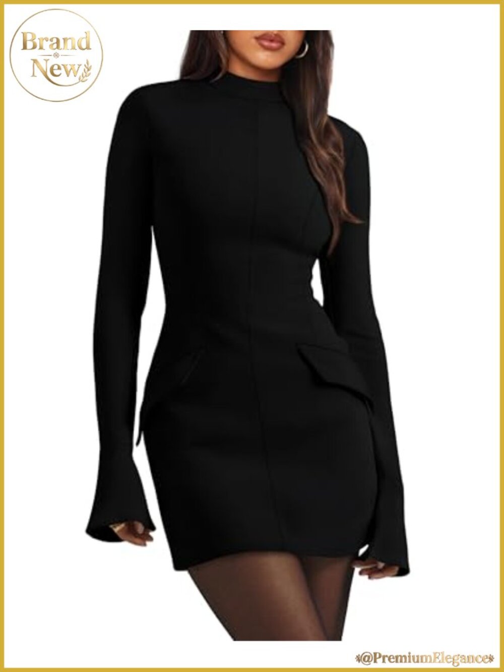 Women's Mock Neck Long Sleeve Bodycon Mini Party Dress